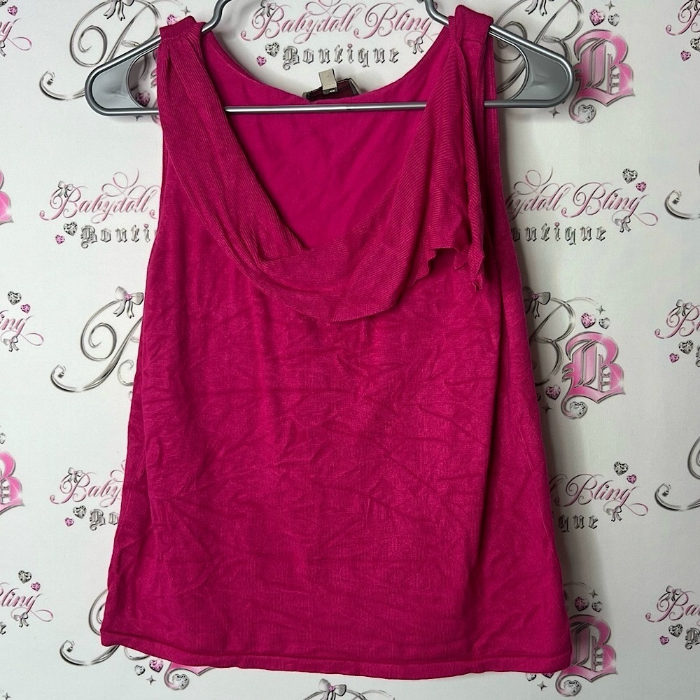 Pierre Cardin femme tank towel cowl style stretchy shirt Pink Sleeveless Top